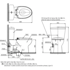 Bản vẽ 2D bàn cầu nhà vệ sinh hai khối CS300DT3Y1