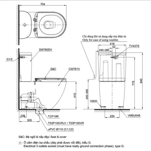 Bản vẽ bàn cầu hai khối CS761DT5