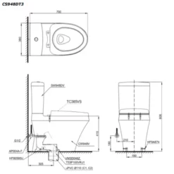 Bản vẽ kỹ thuật bàn cầu hai khối CS948DT3XW