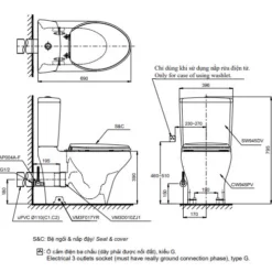 Bản vẽ bàn cầu hai khối CS945PDT10