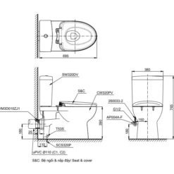 Bản Vẽ Bàn Cầu Hai Khối CS320PDRT3