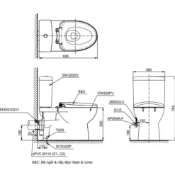 Hình Vẽ Bàn Cầu Hai Khối CS320PDRT3