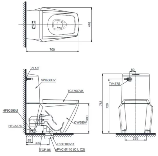 Bãn vẽ bàn cầu hai khối CS680DT4