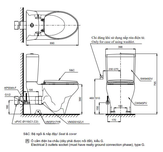 Bản Vẽ 2D Bàn Cầu Hai Khối