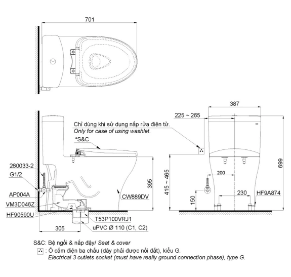 Bản Vẽ 2D Bồn Cầu Rửa Cơ MS889DRE4
