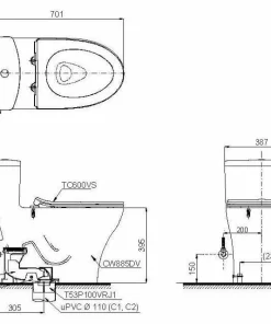 Bản Vẽ 2D Bàn Cầu 1 Khối MS885DT8