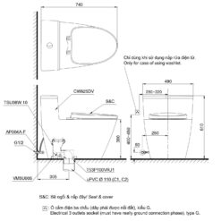 Bản vẽ Bàn cầu một khối MS625 kết hợp nắp đóng êm TC393VS