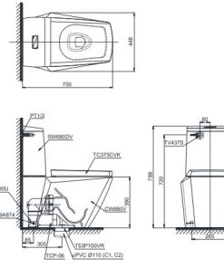 Bản Vẽ 2D Bàn Cầu Hai Khối CS680DT4