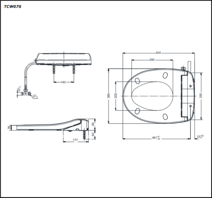 Bản vẽ kỹ thuật của Nắp rửa cơ TOTO TCW07S