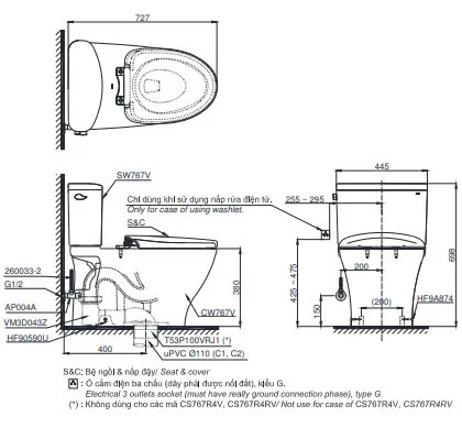 Bản vẽ bàn cầu hai khối CS767RT10