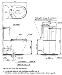 Bản vẻ bàn cầu hai khối CS761DT5