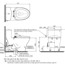 Bản Vẽ 2D Bàn Cầu 1 Khối MS885DE2