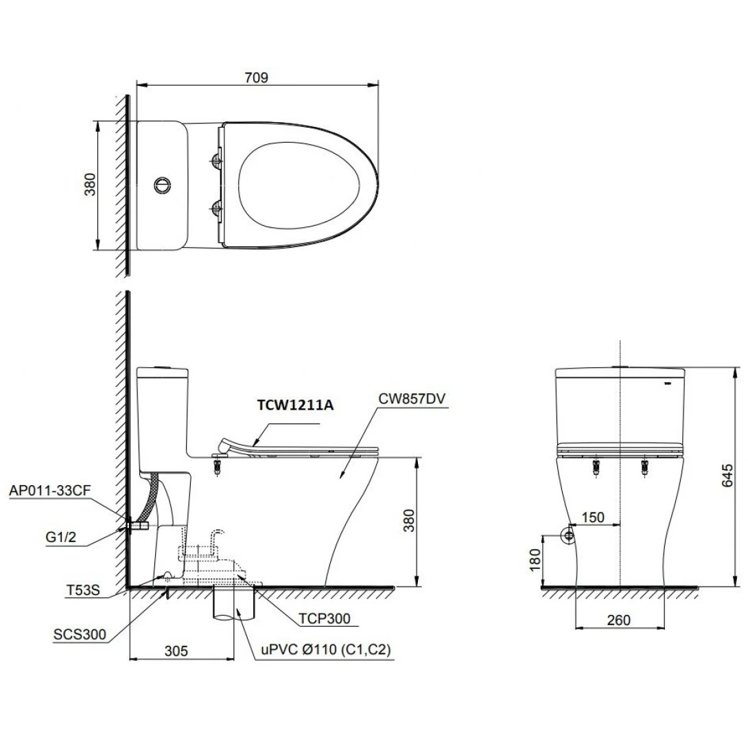 Bản Vẽ 2D Bàn Cầu 1 Khối MS857DE4