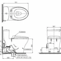 Bản vẽ 2D của bệ vệ sinh một khối cao cấp nắp đóng êm MS885DT2