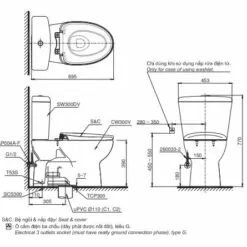 Bản vẽ 2D Bàn cầu nhà vệ sinh hai khối CS300DT3Y1
