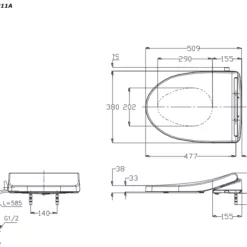 Bản vẽ kỹ thuật của Nắp rửa cơ TOTO TCW1211A